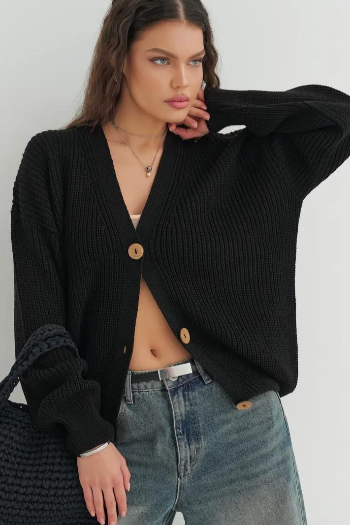 Relaxed Fit Solid Color Cardigan