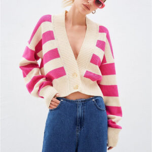 Loose Russian Color Block Knit Cardigan