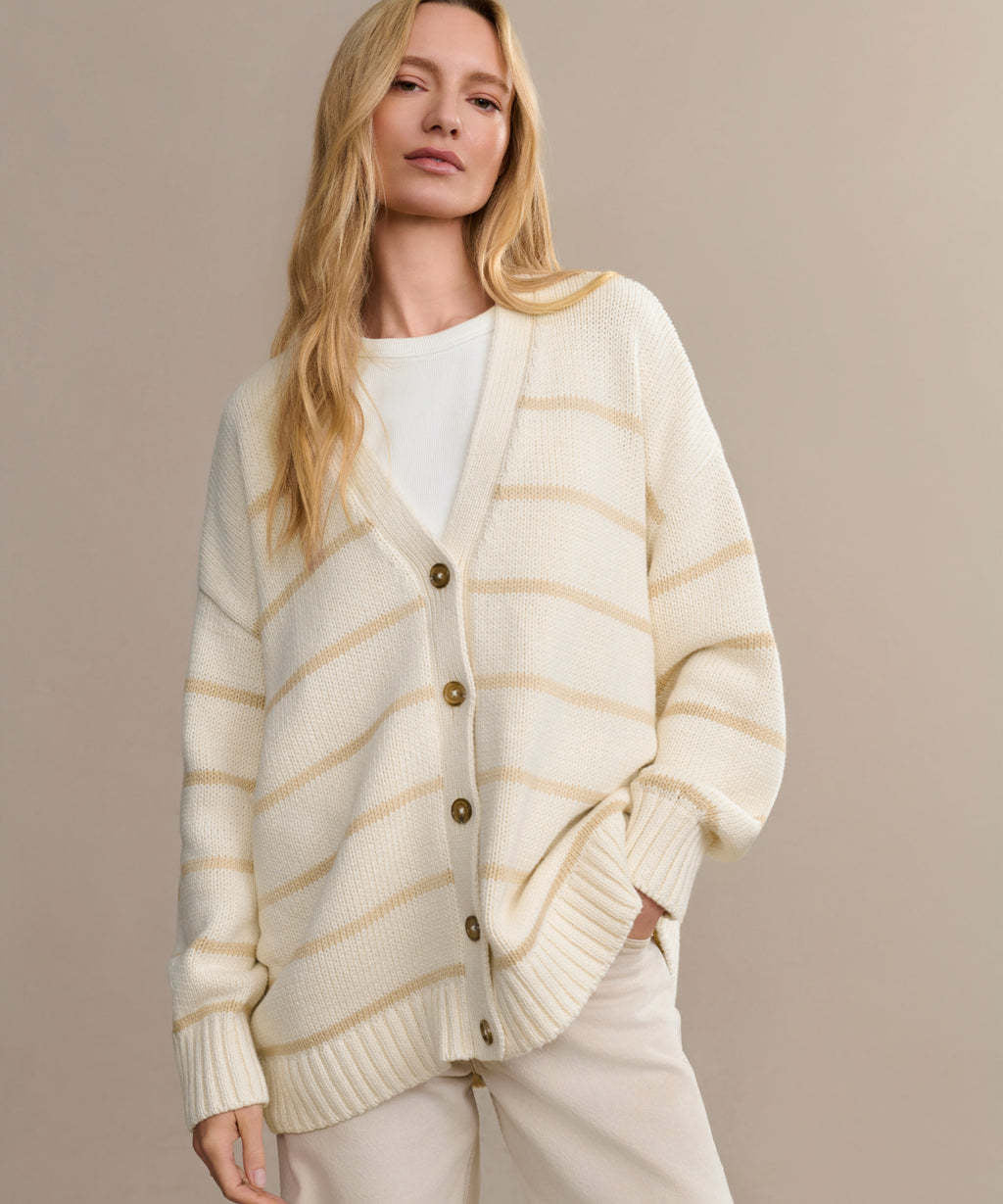 Striped V-Neck Knit Cardigan