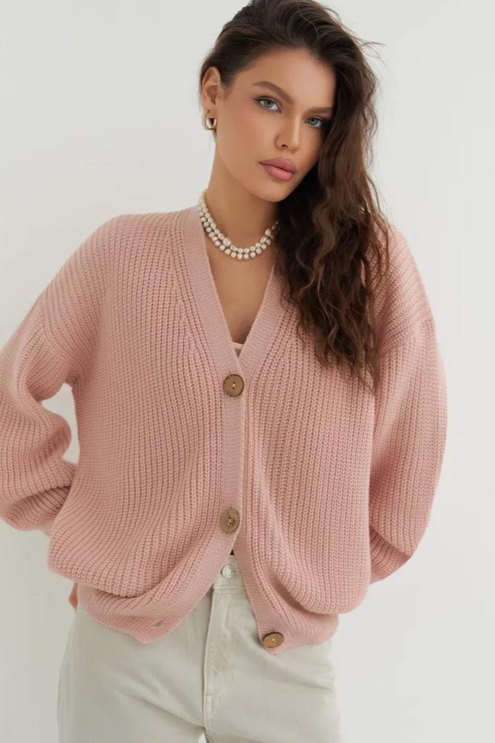 Relaxed Fit Solid Color Cardigan
