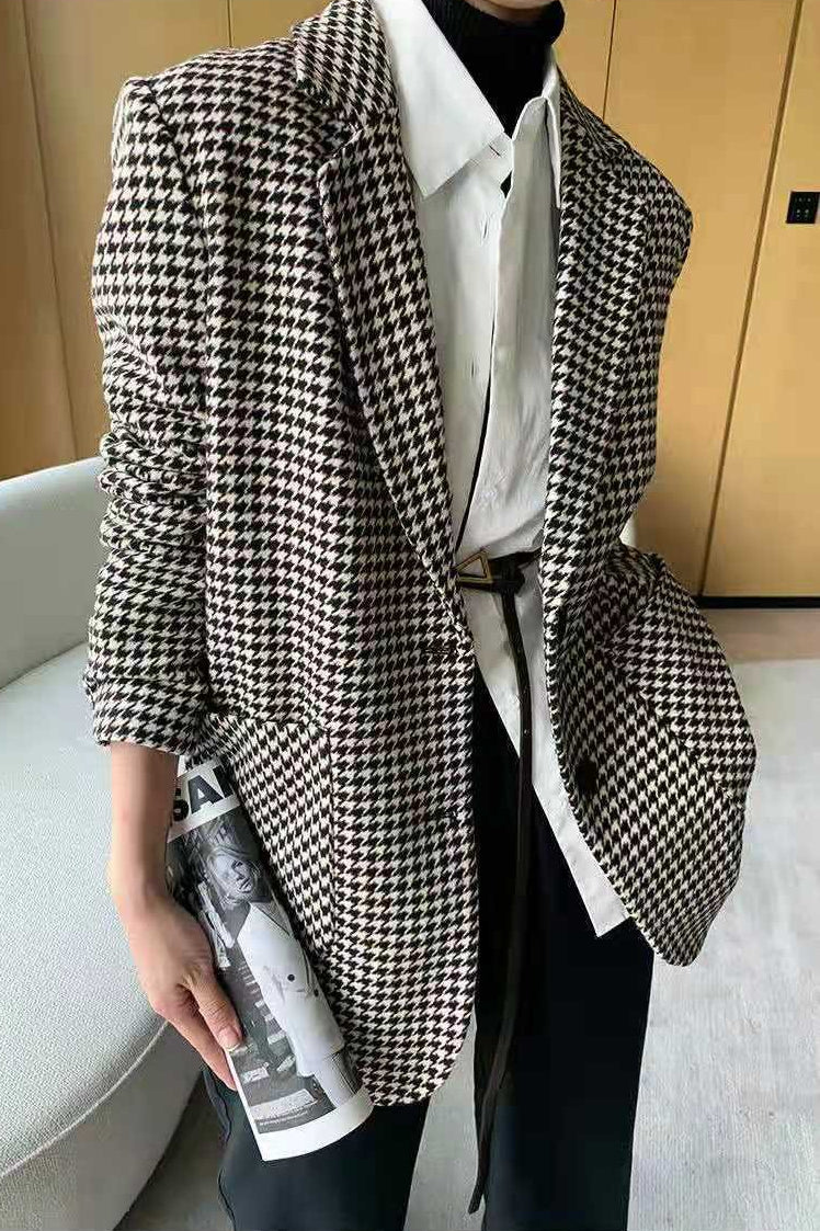 Houndstooth Wool Blazer