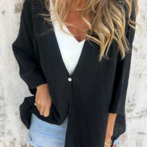 Loose Fit V Neck Long Sleeve Cardigan