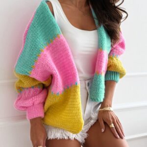 Lazy-Style Color-Block Loose Knit Cardigan
