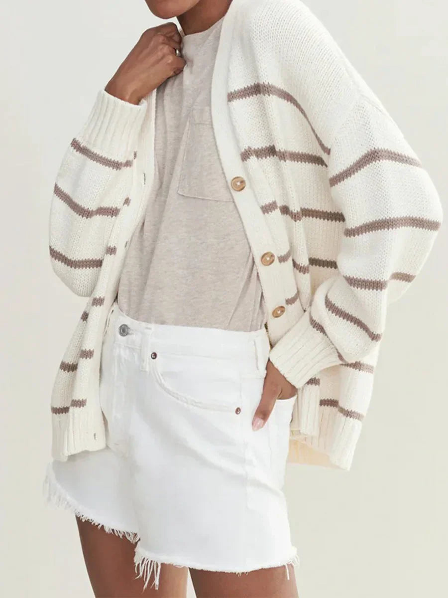 Striped V-Neck Knit Cardigan