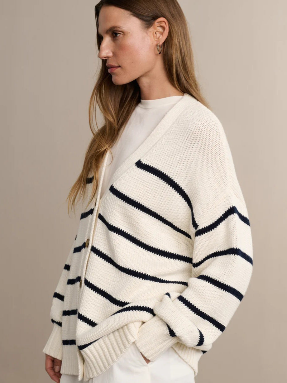 Striped V-Neck Knit Cardigan