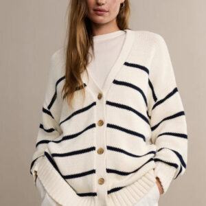 Striped V-Neck Knit Cardigan