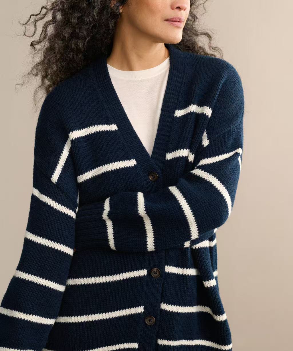 Striped V-Neck Knit Cardigan